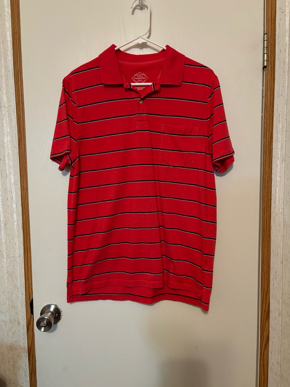 St. John's Bay Red Striped Polo Shirt with Pocket